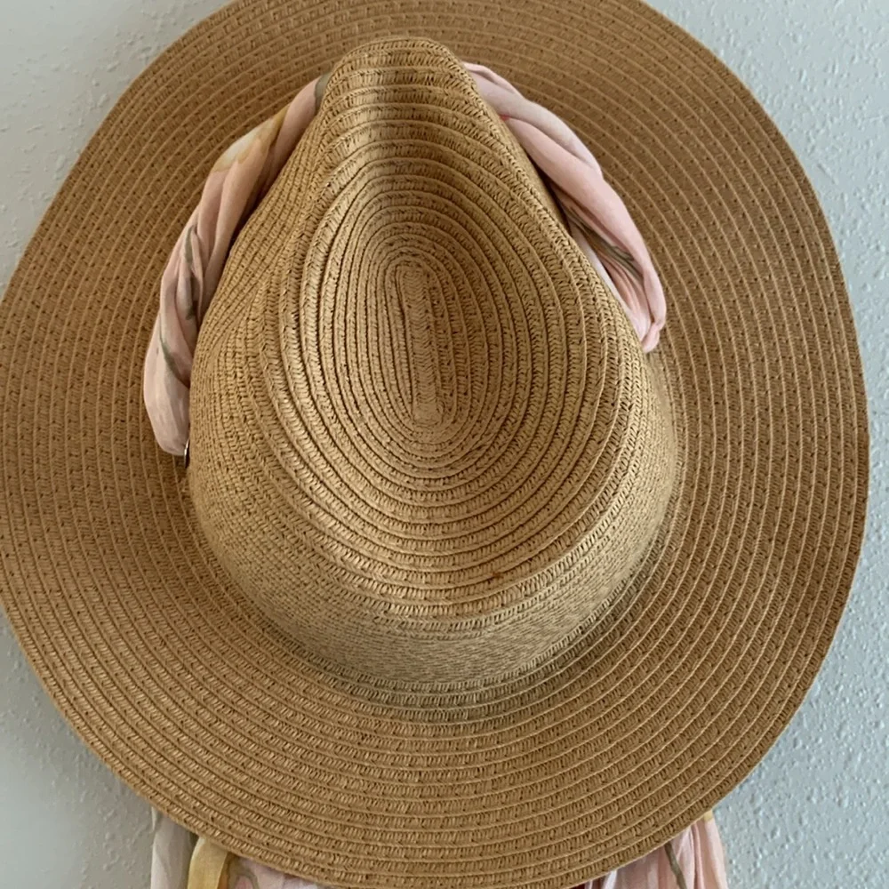 Betsy Johnson Straw Hat with Floral Scarf, like New